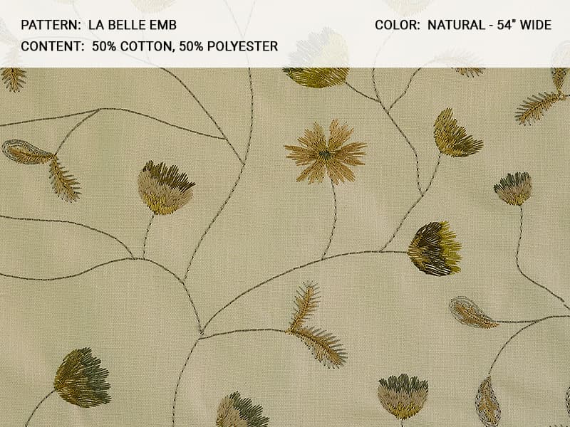 LA BELLE fabric in Emb Natural - Catania Silks