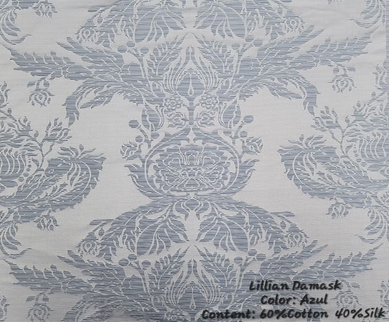 LILLIAN DAMUSK fabric in Damask Azul - Catania Silks