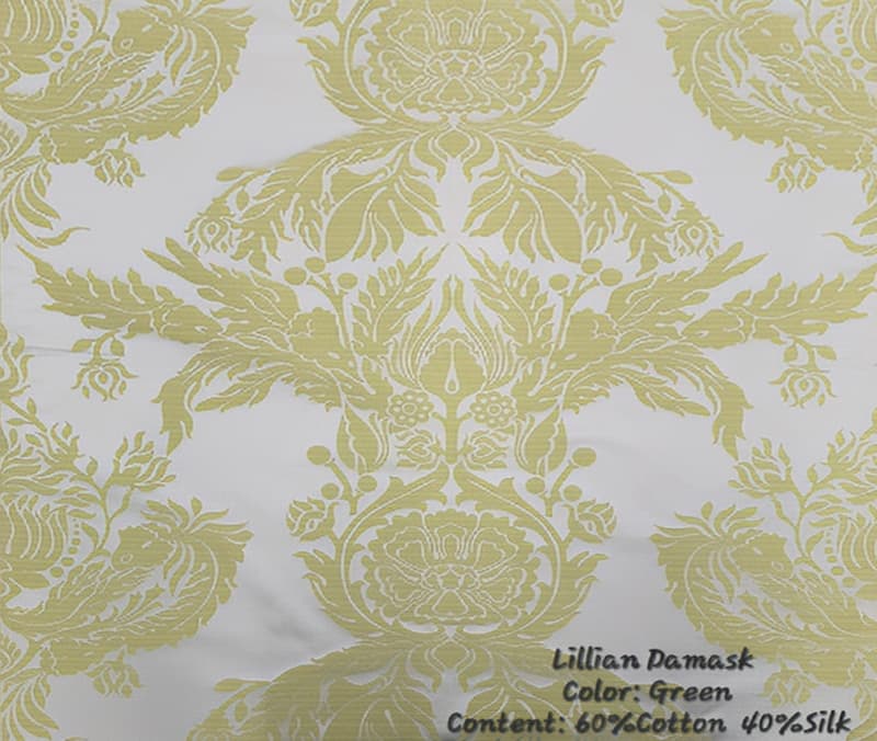 LILLIAN DAMUSK fabric in Damask Green - Catania Silks