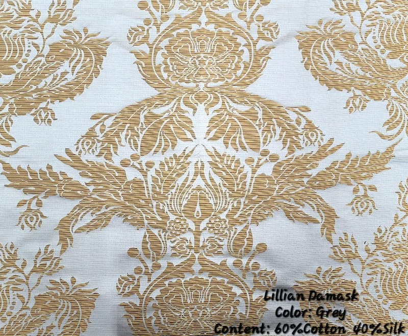 LILLIAN DAMUSK fabric in Damask Grey - Catania Silks