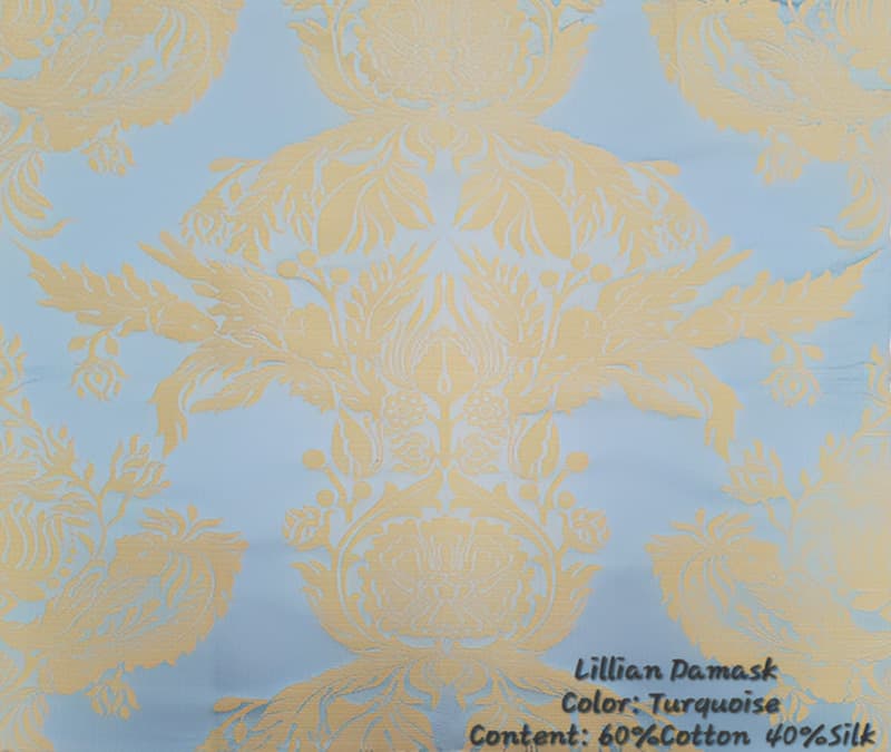LILLIAN DAMUSK fabric in Damask Turquoise - Catania Silks